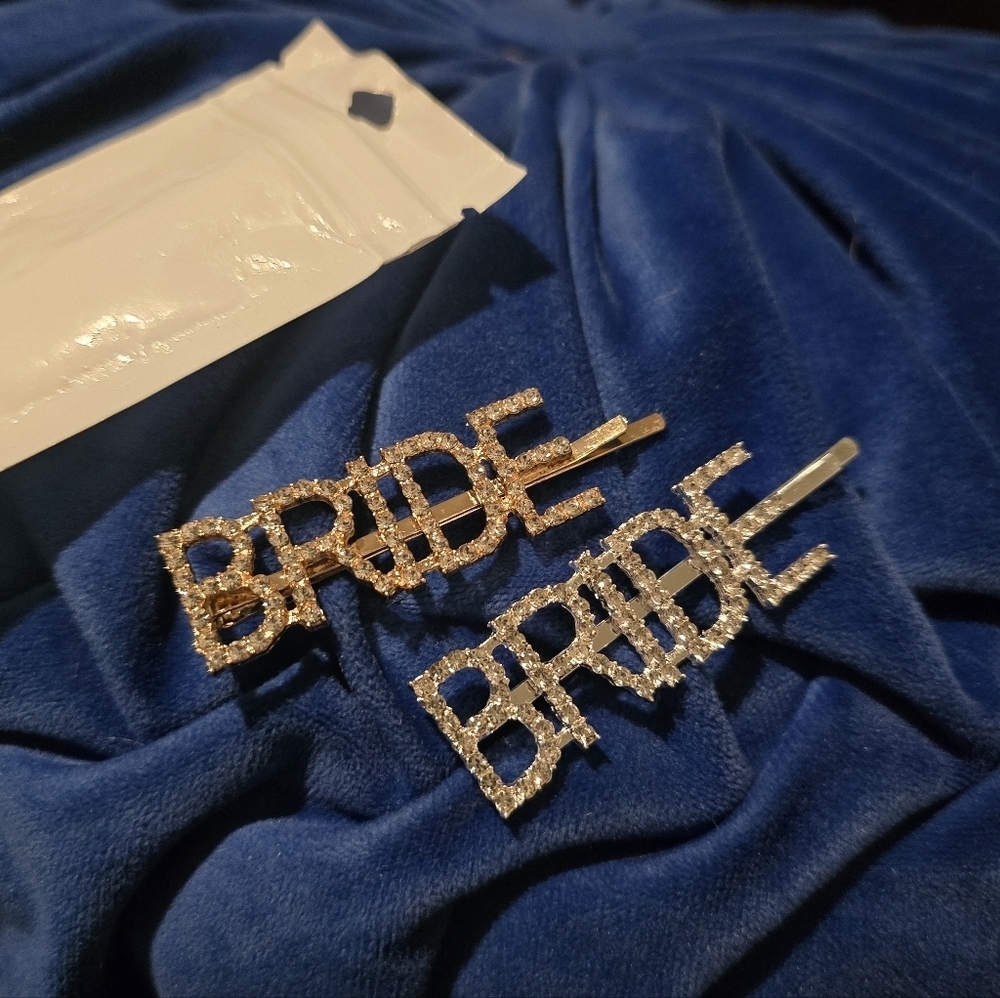Gold and Silver 'BRIDE' Hair Clips